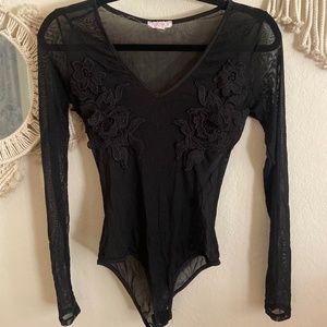 Mesh Body Suit with Rose Details